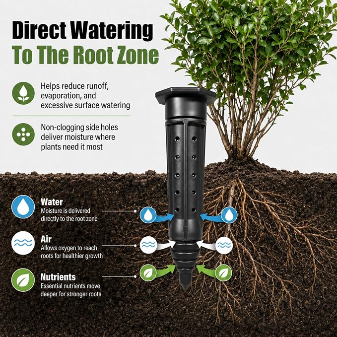 Junkin 12 Pack Tree Watering Stake Large UV Protected ABS Plastic Deep Root Irrigation Spike for Garden Shrubs Bushes Shrubs Flowers Fruits Vegetables Potted Plants (8 Inch)