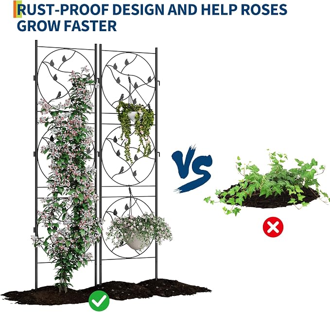 Garvee 21"x72" Metal Garden Trellis Panel (2-Pack), Black Rustproof Fence & Plant Support for Climbing Roses, Vines, Vegetables, Indoor/Outdoor Decorative Screen