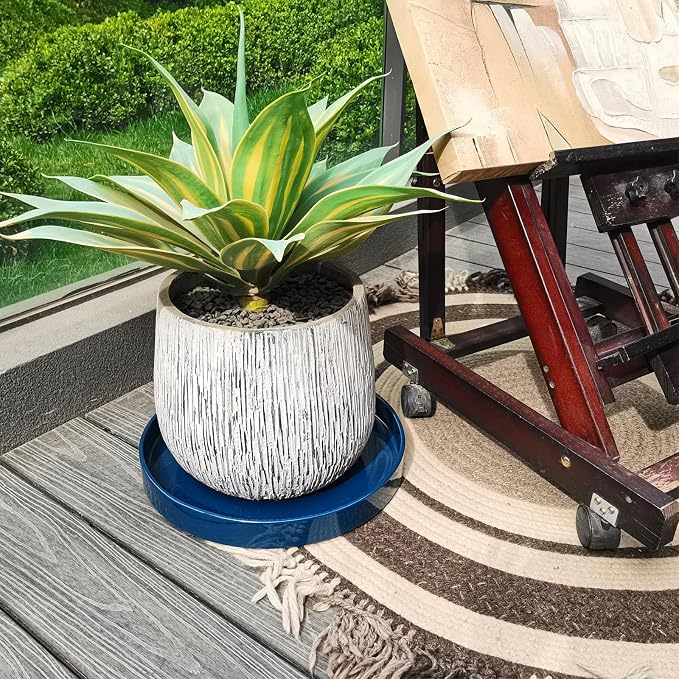 Ceramic Plant Saucer Pot Tray 14.5 Inch, Blue Planter Saucers 5 7 9 10 12 15 Inch for Indoors Outdoor, Flower Pot Saucers for Holding Water Drips and Soil