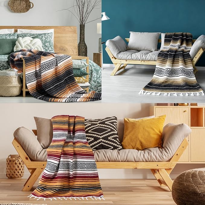 Oudain 4 Pack Mexican Blankets 45 x 70 Inch Woven Serape Throw Blanket, Baja Yoga Blanket for Beach Picnic Camping Boho Couch Decor Travel Outdoor (Fall Color)