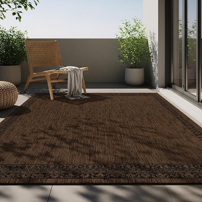 Washable Outdoor Rug 9x12 Modern Area Rugs Outdoor Carpets Bordered Pattern Non Shedding Waterproof Easy Clean Patio Deck Porch Living Room Bedroom Garden RV (9 X 12 Gold)