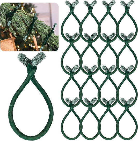 Jutom 16 Pcs 25 Inches Christmas Velvet Garland Ties Decorative Banister Twist Ties Reusable and Flexible for Xmas Light Banisters Home Stairways Railings Decoration(Green)