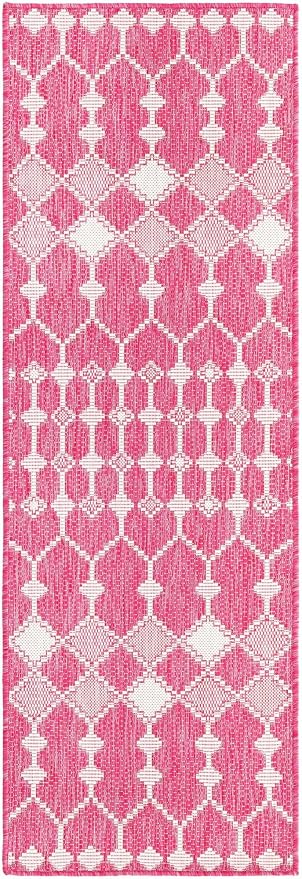 Unique Loom Outdoor Trellis Collection Area Rug - Traliccio (2' x 6' 1" Runner, Magenta/ Ivory)