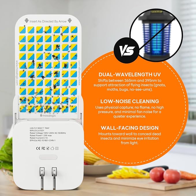 Mosalogic Fruit Fly Traps for Indoors Gnat Trap for House Indoor-600 Sqft Protection Area UV Fly Insect Trapper for Fruit Flies，Gnats，Mosquito，and Other Flying Insect Plug-in Bug Killer White 2Pack