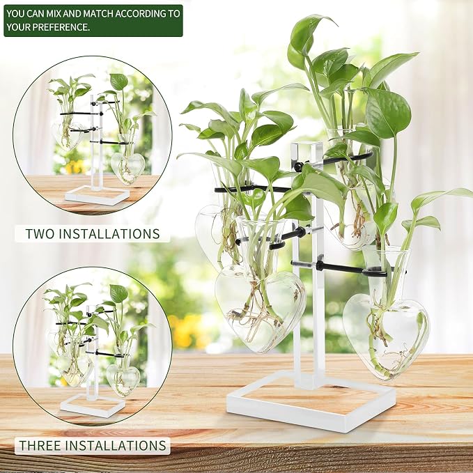 Plants Propagation Stations Plant Terrarium Kit Gift for Women | Birthday Glass Planters For Indoor Plants Home Office Decor Acrylic Plant Accessories - 4 Love Hear Vase