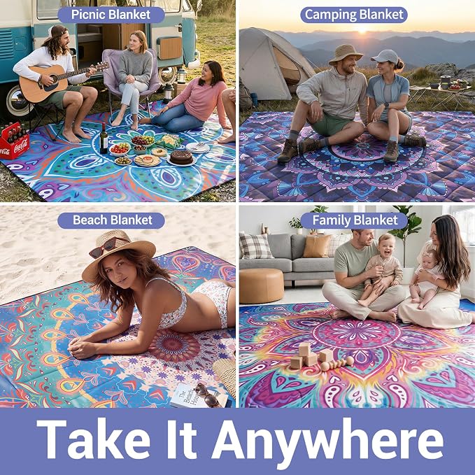 60x80 Waterproof Picnic Blankets Outdoor Oversized Sand Free Beach Blanket Portable Couples Yoga Meditation Mat Lawn Patio Concert Necessities Summer Vacation Garden Camping Essentials Gifts