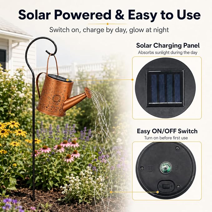 Solar Watering Can Light, Solar Powered Hanging Lantern Landscape Lights, Decorative Garden for Yard Waterproof Garden Decor, Gifts for Mom, Grandma（Sunflower + Bee）