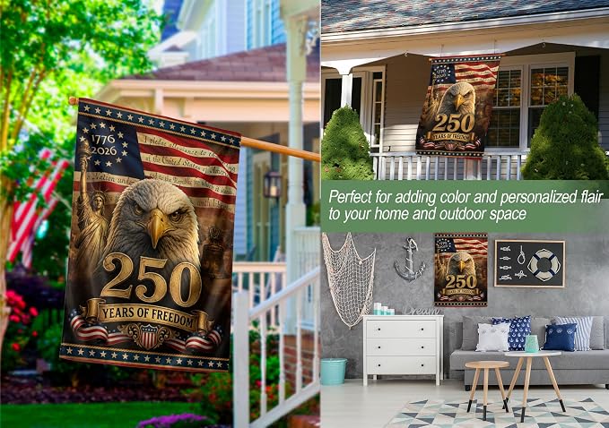 250 Years Of Freedom Flag, American Flag With Eagle, 250th Anniversary Usa Commemorative Flags, Garden Flags For Outside, Dual-view Display, 250th Anniversary Patriotic Design 3 (30x40 Inch)