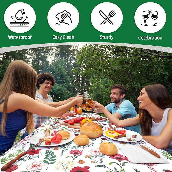 Picnic Table Cover with Bench Covers and Bag - Outdoor Camping Accessories Waterproof Camping Tablecloth with Elastic Edges Fitted Rectangle Tables and Seats
