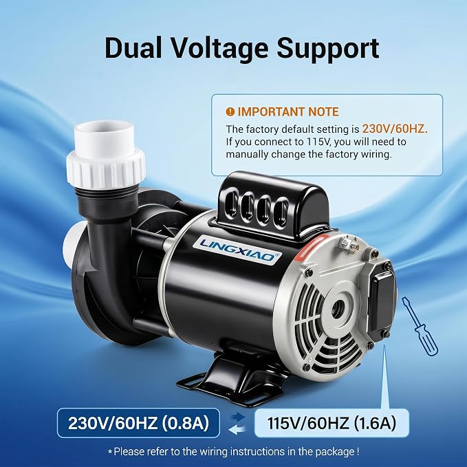 SPA Circulation Pump 0.25HP, (115V or 230V) - Model: 48WTC0153C-I | LX Pump Pure Copper Motor, Dual Voltage, Low Noise, OEMs Model Compatibility