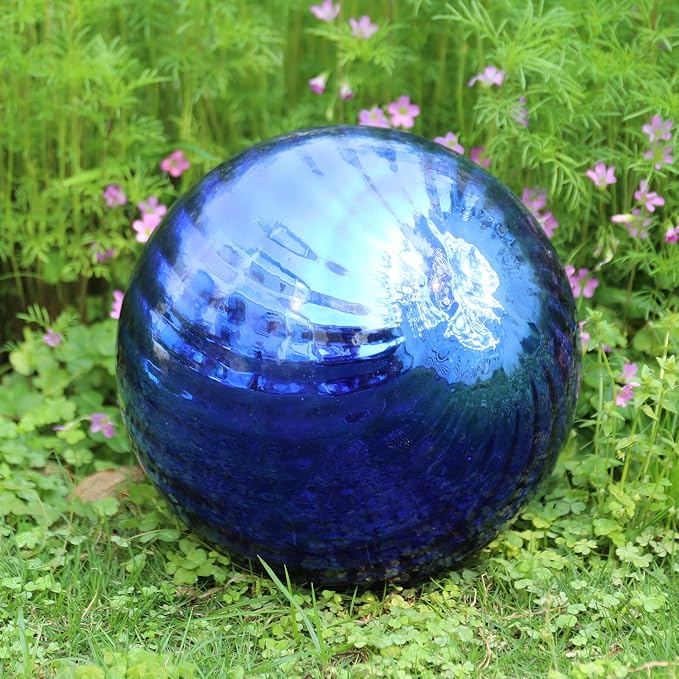 VCUTEKA Gazing Ball, Garden Mirror Gazing Globe for Outdoor Yard Decor, 10" | Garden Globes, Glass Mirror Polished Hollow Ball Reflective Garden Sphere for Home Garden Lawn Outdoor Yard Decorative