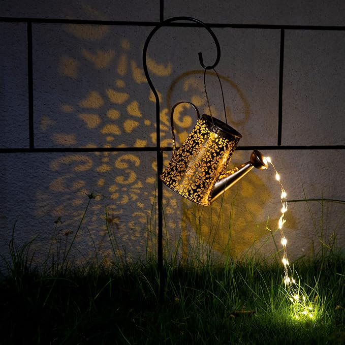 JIAJIAMEI Solar Watering Can Lights Flower Outdoor Garden Decor, Large Waterproof Cascading LED Hanging Solar Lights, Gifts for Mom Grandma Women Birthday Mother's Day - Yard Porch Patio Backyard