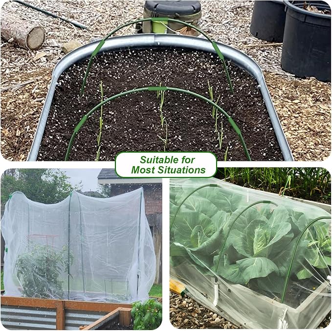 Garden Netting Kit, Garden Hoops 6Pcs 37.4" x 27.5" +10x33FT Garden Mesh Netting Barrier Bird Barrier Protection Net Vegetable Fruit Plant Cover