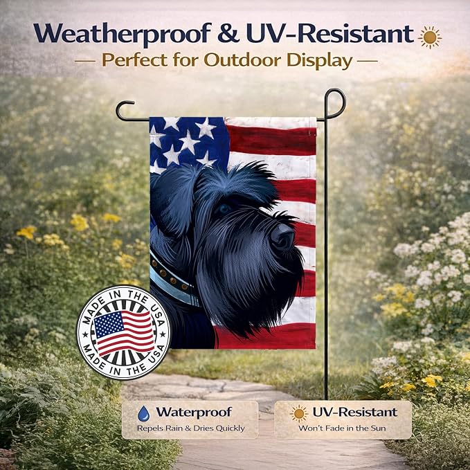 Caroline's Treasures CK6540GF Giant Schnauzer Dog American Flag Garden Flag Mailbox Flag Decorative Yard Flag Banner Outside Patio Artwork Yard Flower Beds, Garden Size, Multicolor