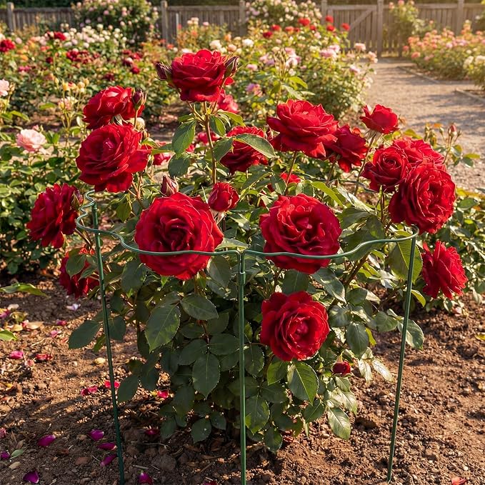 Pelopy 4 Pack Metal Scalloped Plant Support Stakes, Green Heavy Duty Metal Stakes for Outdoor Garden Plant Flower Peony Rose Perennials & Flowering Bush Support, 18" x 35"