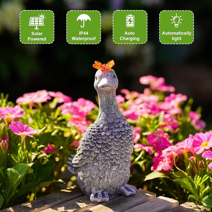 Solar Garden Statue Goose Figurine | Outdoor Decoration with Butterfly for Garden Yard Lawn Home Decor Outside : Unique Gifts for Mom Grandma