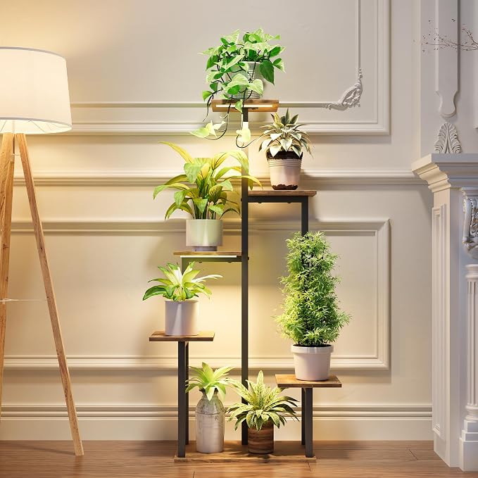 Plant Stand Indoor with Grow Lights - Tiered Corner Shelf Small Metal Lighted Flower Rack Multiple