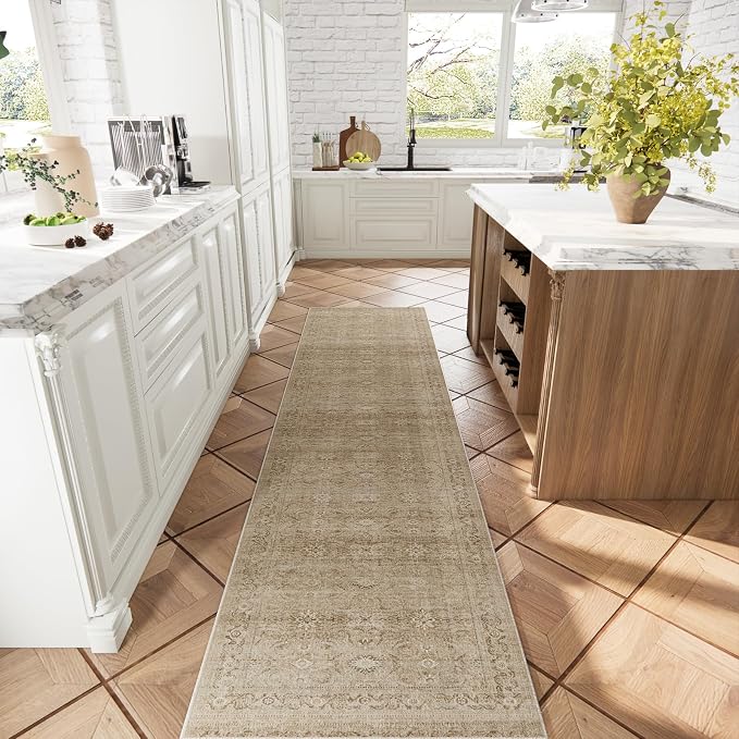 Runners for Hallways Kitchen Runner Rugs: 2'x 10' Washable Runner Rug Non Slip Long Floor Rug with Rubber Backing Faux Wool Distressed Soft Carpet Runners for Entryway Indoor Foyer Bedroom Farmhouse