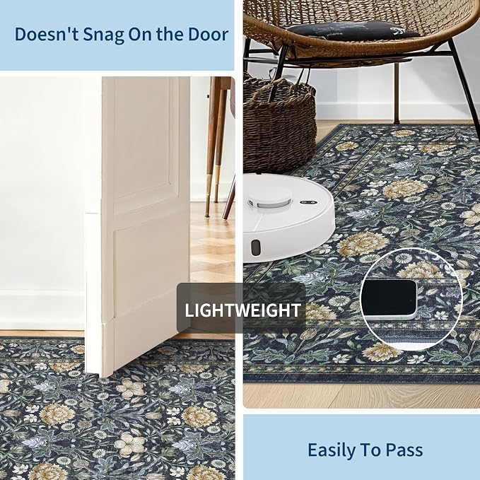 GarveeHome Area Rugs 8x10 for Living Room, Floral Large Washable Rug Soft Non Slip Carpet Indoor Thin Accent Rug for Bedroom Dining Room Playroom Nursery Home Decor