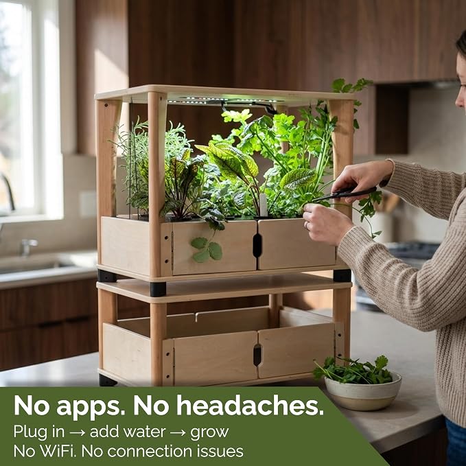 Hydroponics Growing System – Wooden Indoor Herb Garden Kit with LED Grow Light, 24 Starter Plants Included, Scalable to 96 Plants, No Subscriptions, Just Add Water
