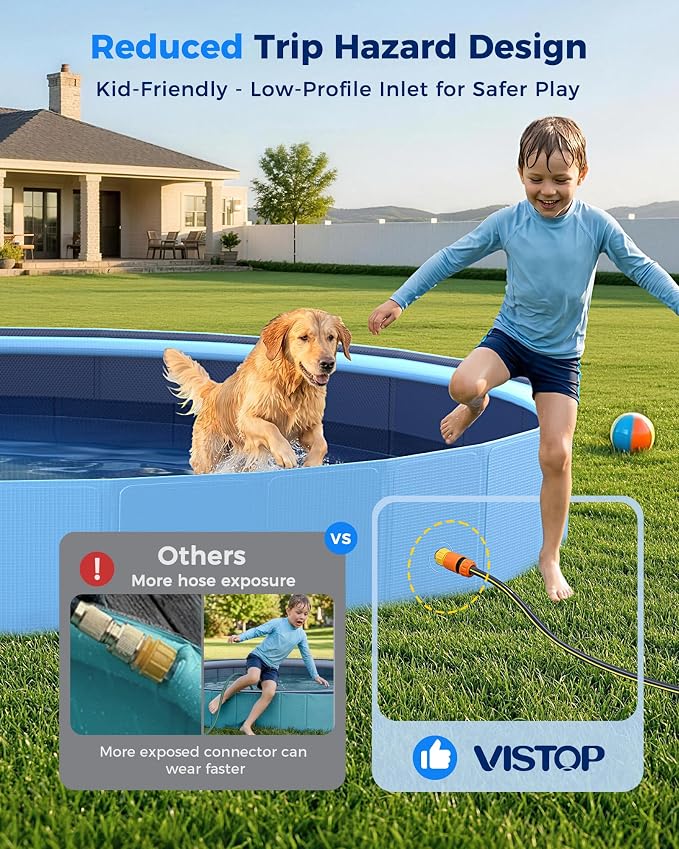 VISTOP 107" Foldable Dog Pool with Sprinkler, Extra Large Kiddie Pool for Kids & Pets, Non-Slip Hard Shell Collapsible Backyard Splash Pad for Outdoor Summer Water Play