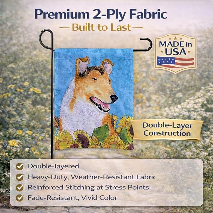 Caroline's Treasures SS4239GF Collie Smooth in Summer Flowers Garden Flag Mailbox Flag Decorative Yard Flag Banner Outside Patio Artwork Yard Flower Beds, Garden Size, Multicolor