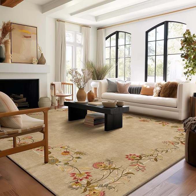 Washable Rug 8x10 Area Rugs for Living Room: Bedroom Rug Stain Resistant Non Slip Low Pile Ultra Soft Faux Wool Lightweight Large Carpets for Dining Room Kitchen Nursery Farmhouse Home Office Indoor