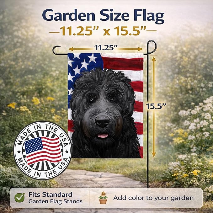 Caroline's Treasures CK6438GF Black Russian Terrier American Flag Garden Flag Mailbox Flag Decorative Yard Flag Banner Outside Patio Artwork Yard Flower Beds, Garden Size, Multicolor