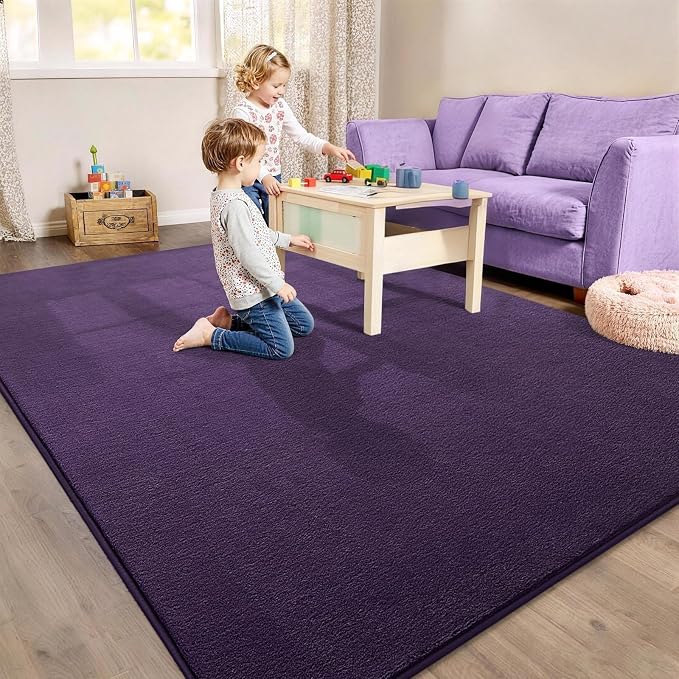 Vosofe Memory Foam Area Rugs for Bedroom Living Room, 4x6 Purple Rug Carpet | Soft Comfy Thickened Indoor Carpets, Modern Aesthetic Minimalist Carpet for Boys Girls Adults Playroom Nursery Home Decor