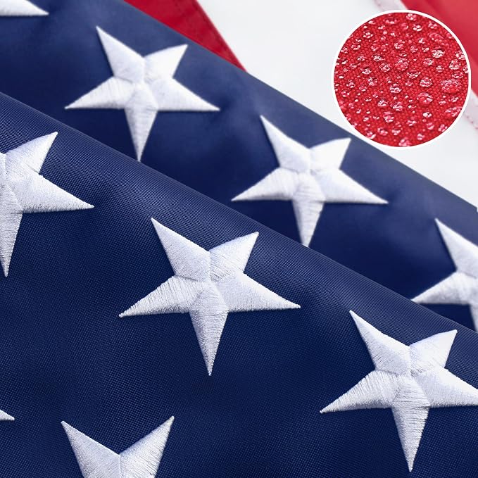 American Flag 8x12 ft for Outside, Long Lasting US USA Flags for Outdoor | All Weather United States Flag 8 x 12 Feet Premium Heavy Duty Nylon, Embroidered Stars, Brass Grommets, 4-Row Stitching End