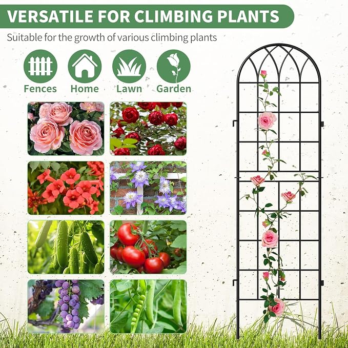SUNYRISY 4Pack Metal Garden Trellis for Climbing Plants Outdoor, 59x16in Metal Plant Support for Flowers Tomato Cucumber Rose Vegetable Garden Courtyards Lawns Decoration, Black