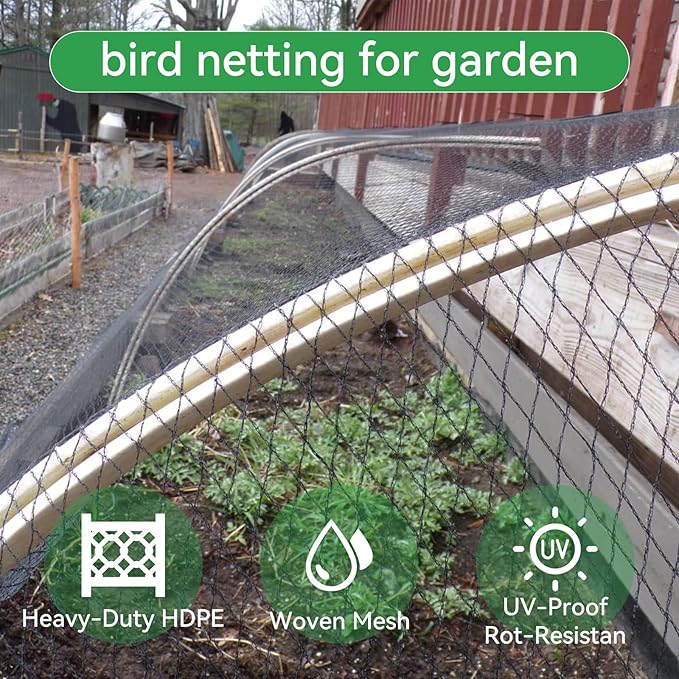 Bird Netting for Garden 15x40 Ft, 1/2 Inch Mesh Heavy Duty Garden Netting for Plants, Fruit Trees & Blueberries, UV Resistant Outdoor Protection Against Birds, Squirrels, Deer & Poultry