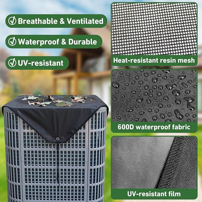 Central Air Conditioner Cover for Outside Winter, 28x28in Mesh and Oxford AC Covers for Outdoor Units, Universal Snow and Leaf Air Conditioning Cover