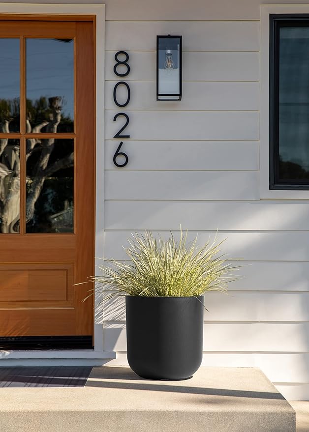 Veradek Mason Series Lima Planter - Round Planter for Indoor or Outdoor Porch/Garden | Made from Plastic-Stone Composite with Drainage Holes | Modern Décor for Succulents, Flowers, Small Plants