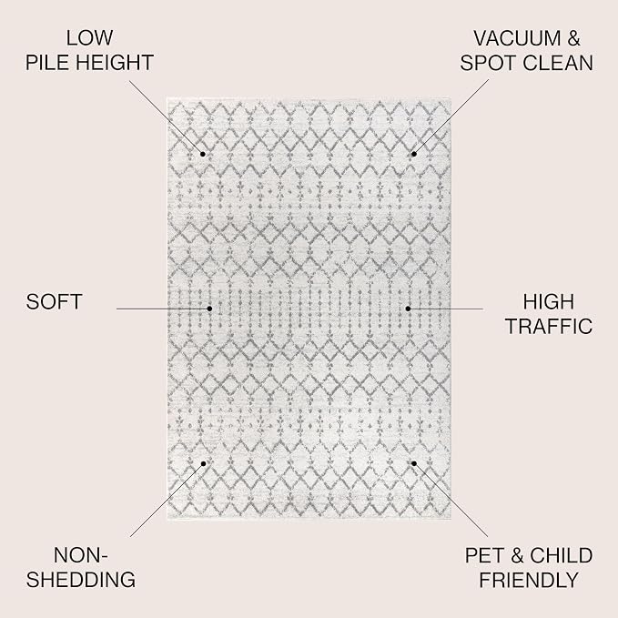JONATHAN Y Boho Vintage Diamond Cream/Gray Round Area Rug 7 ft, Moroccan Hype for Living Room, Bedroom, Kitchen, Office, Easy-Cleaning, High Traffic, Pet-Friendly, Non-Shedding (MOH101B-7R)