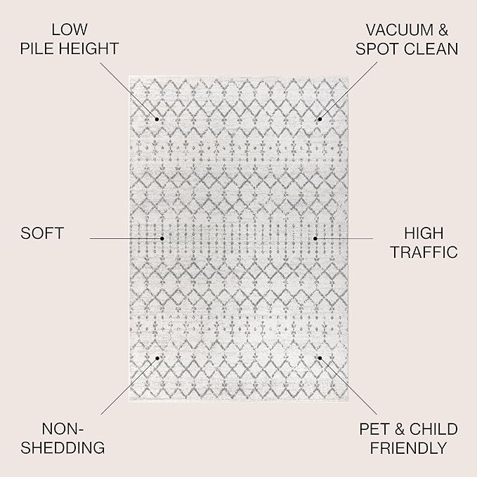 JONATHAN Y Boho Vintage Diamond Cream/Gray Indoor Area Rug 4X6 ft, Moroccan Hype for Living Room, Bedroom, Kitchen, Office, Easy-Cleaning, High Traffic, Pet-Friendly, Non-Shedding (MOH101B-4)