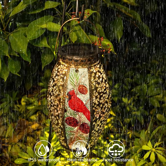 Larekook Cardinal Solar Lantern Outdoor Waterproof,13" Large Metal Hanging Christmas Decorative Lantern,Cardinals Solar Lights for Outside Yard Lawn Patio Garden Decor,Cardinal Gifts for Women Mom