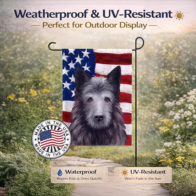 Caroline's Treasures CK6452GF Bouvier des Ardennes American Flag Garden Flag Mailbox Flag Decorative Yard Flag Banner Outside Patio Artwork Yard Flower Beds, Garden Size, Multicolor