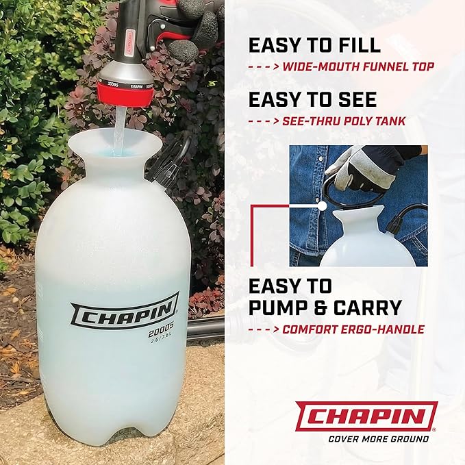 Chapin 1-Gallon Pump Sprayer, Easy Use for Home & Garden, 2pk | Durable lightweight tank; ideal for weed control, plant care and cleaning with adjustable nozzle, long hose and easy pump