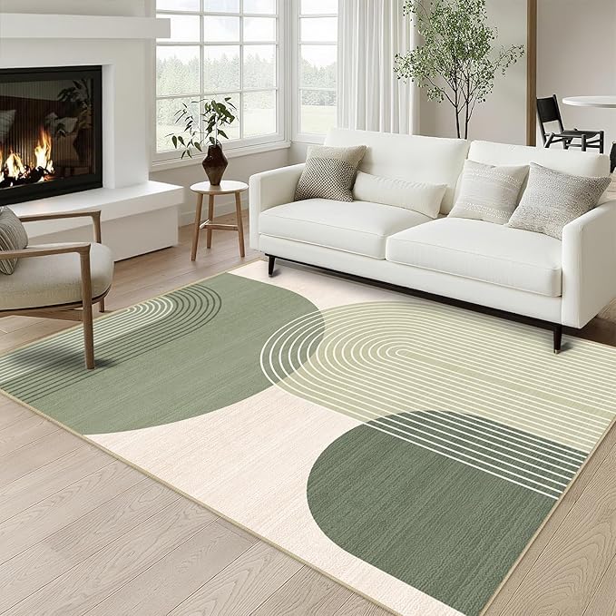 Boho Rug 3x5 for Living Room Bohemian Area Rugs Machine Washable Modern Geometric Rug Non Slip Printed Low Pile Indoor Floor Carpet for Kitchen Bathroom Bedroom,Green