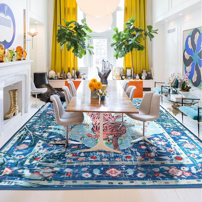6x9 FT Leopard Rug for Living Room Vintage Animal Rug Aesthetic Rugs for Girls Room Nursery Bedroom Home Office Dorm Thin Bright Blue Carpet (Blue, 6X9 FT)