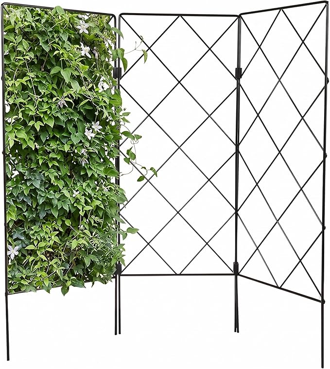Flexible Folding Pot Trellis, 24'' Indoor Plant Trellis for Potted Climbing Plants, Wrought Iron Lattice Folding Trellis, Coated Flower Garden Trellis Support for Vines Rose Clematis Vegetables