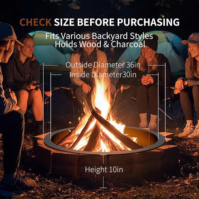 Fire Pit Ring Insert for Garden Patio Backyard | 30 Inch Smokeless Fire Pit Ring for Outside Fire Pit, Carbon Steel Firepit Rim Insert for DIY Fire Pits, Anti-Rust Coating