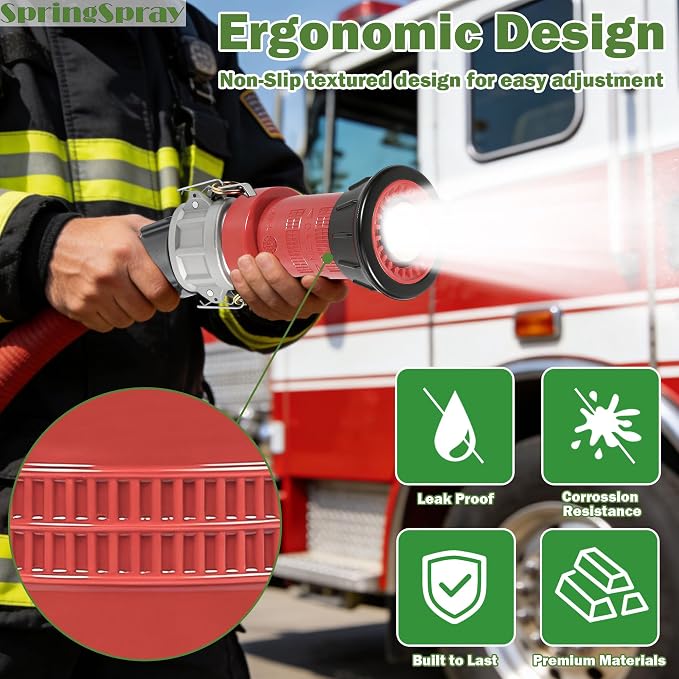 1-1/2" NPSH Aluminum Camlock Fitting Coupling With Heavy-Duty Industrial Fire Hose Nozzle Fire Equipment Constant Flow Fog Nozzle