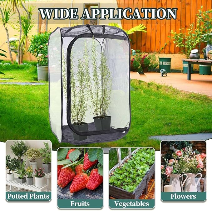 Mesh Plant Enclosure Pop-Up Cage Plant Protection Tent, 24”x 24”x 36” Mesh Plant Cover Grow Tent Plant Cover for Fruit, Vegetables, Pests, Bird and Pest Protection Guard for Flowers and Herbs