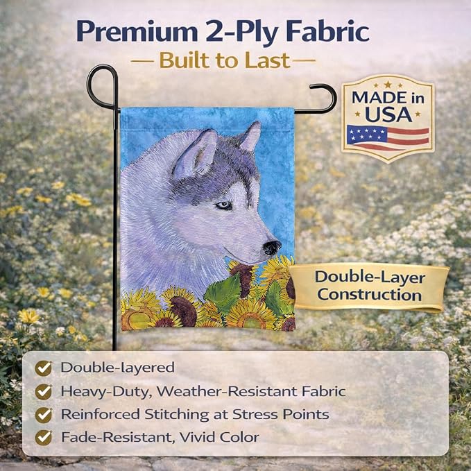 Caroline's Treasures SS4233GF Siberian Husky in Summer Flowers Garden Flag Mailbox Flag Decorative Yard Flag Banner Outside Patio Artwork Yard Flower Beds, Garden Size, Multicolor