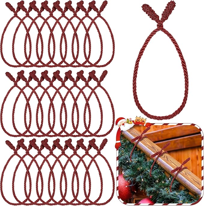 Zhengmy 24 Pcs 30 Inch Christmas Garland Ties Decorative Twist Ties for Banister Reusable Flexible Twist for Stairway Christmas Garland Hanger Xmas Railing Decor Holiday Craft Wrapping (Burgundy)