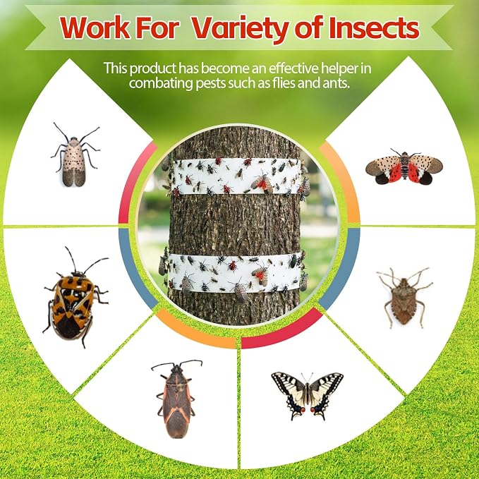 12 Rolls Spotted Lantern Fly Traps Ant Insect Barrier, 30 ft Each, Outdoor Fly Tree Tape Trees Wrap Spotted Lanternfly Killer for Protect Trees, Fruit & Plants, Pest Control Lawn & Garden