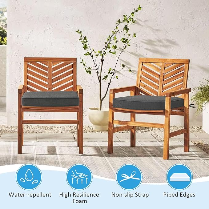19 x 19 Inch Outdoor Chair Cushions with Tie Straps, Set of 4 Thick Water Repellent Square Patio Chair Pads for Garden Lawn Patio Furniture, Charcoal