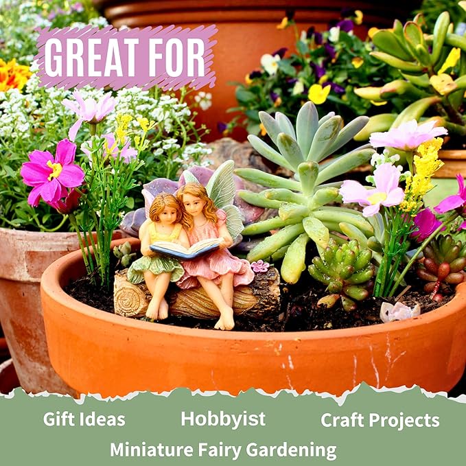 PRETMANNS Fairies for Fairy Garden Accessories Outdoor Indoor Miniature Garden Figurines Hand-Painted Resin Fairy Figures Set 2 Sitting Sisters Fairy Buddies | Hand-Painted Resin Ornament Figurines, Outdoor or Indoor Miniature Garden, Adorable Design
